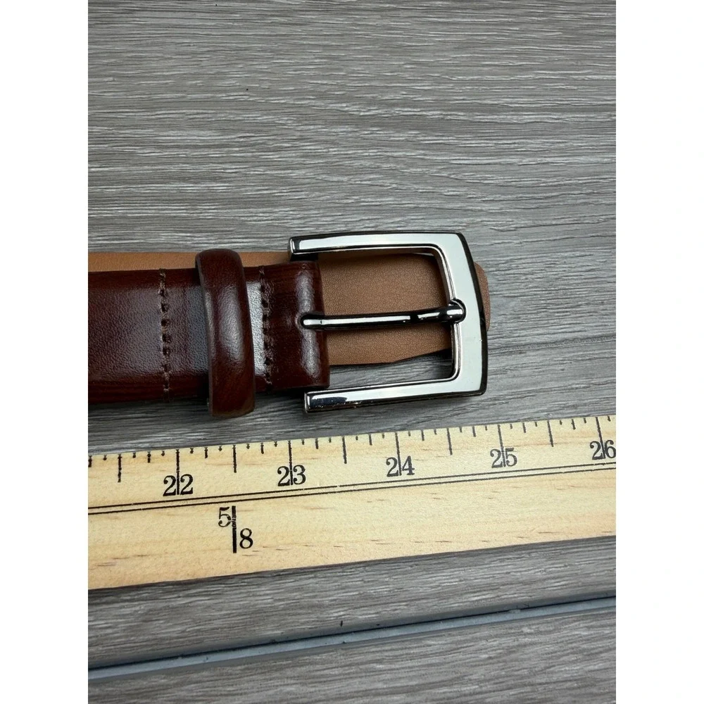 Men's Wearhouse Mens Belt Leather Dress Polished Buckle Brown 46